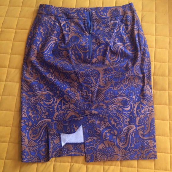 LOFT Blue / Brown Floral Paisley Pencil skirt - Picture 4 of 6